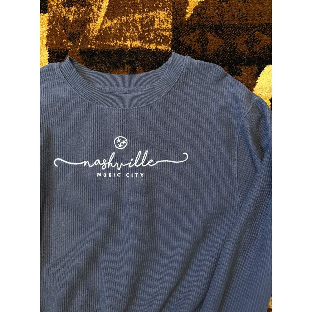Unwind by League Blue Embroidered Nashville 100% Cotton Waffle Knit Crewneck